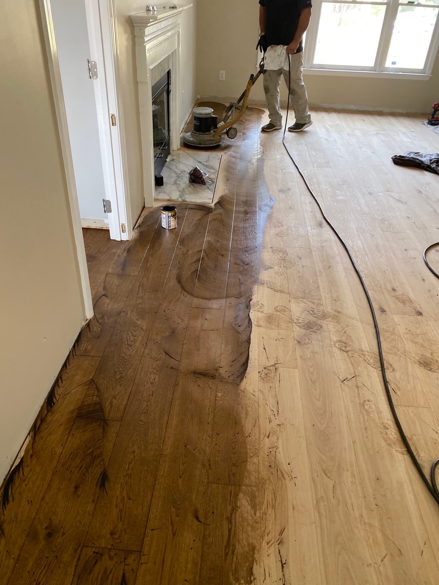 White oak staining process in Raleigh NC hardwood floor refinishing project