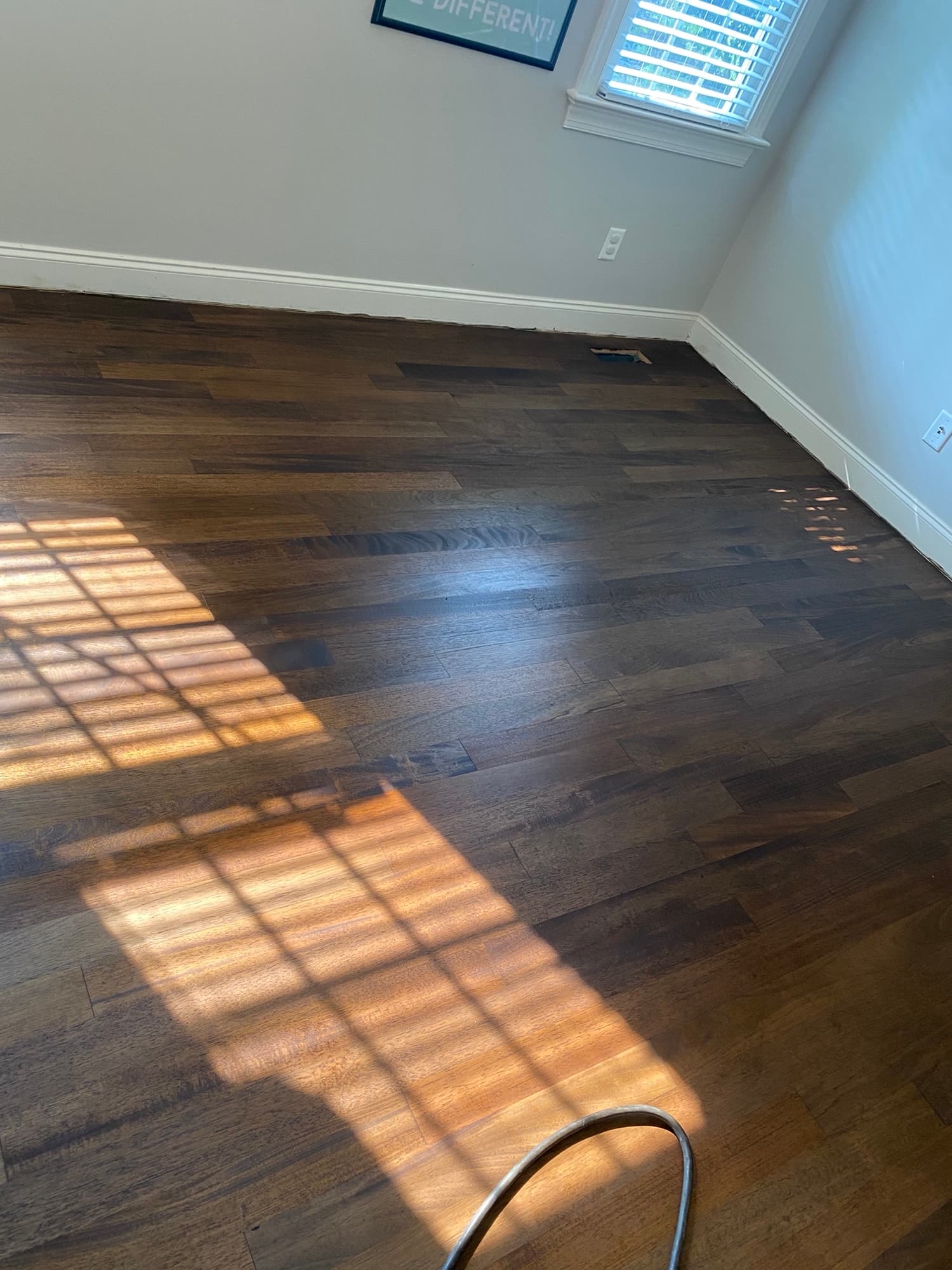 Custom Bona stain being applied to Brazilian oak floor in McGregor Downs Cary NC