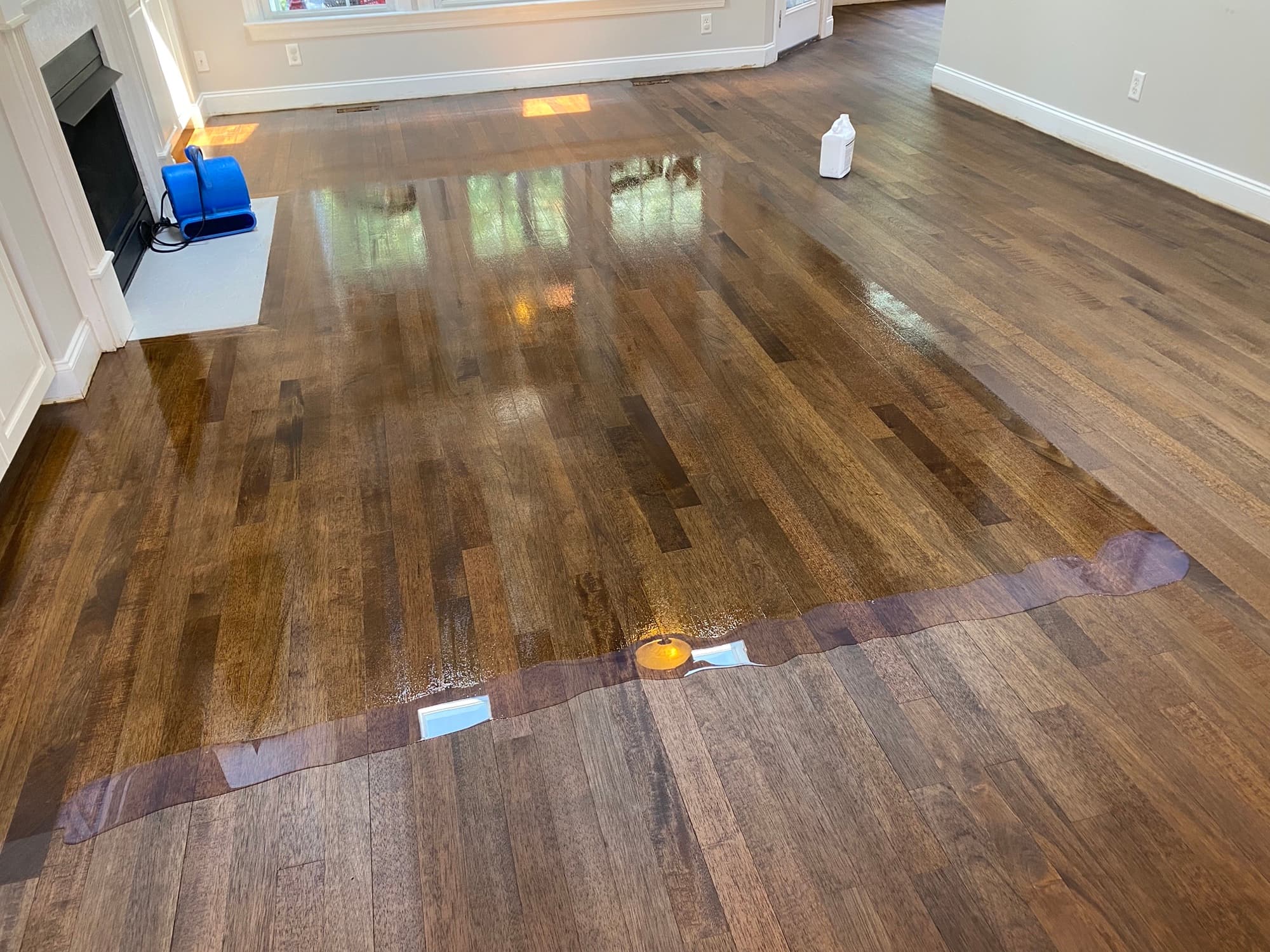 Bona Intense Seal applied over custom stain on Brazilian oak floor in McGregor Downs Cary NC