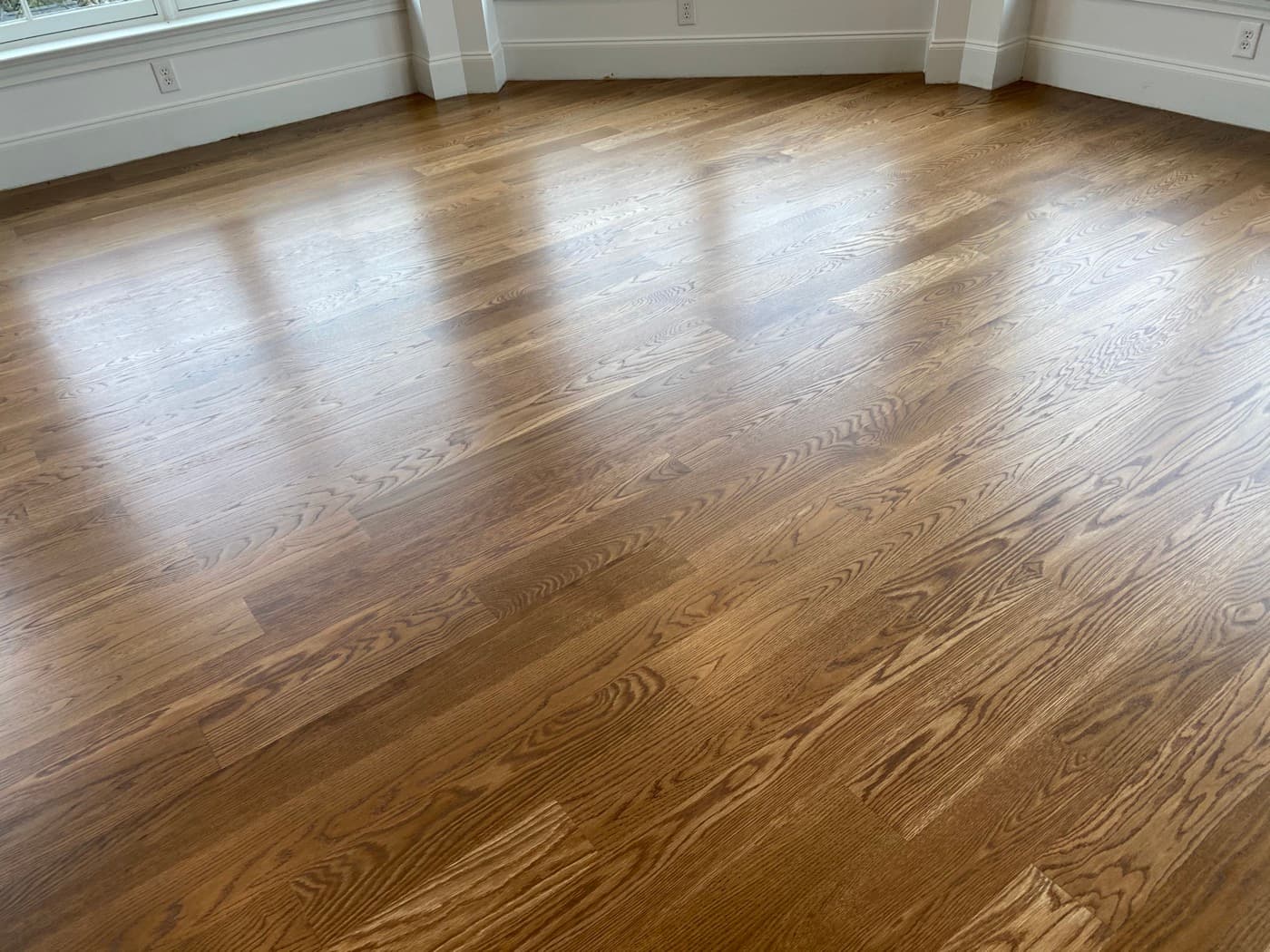 Finished 5" engineered white oak floor with DuraSeal Special Walnut stain and Bona Traffic HD in Bloomsbury Estates, Raleigh NC