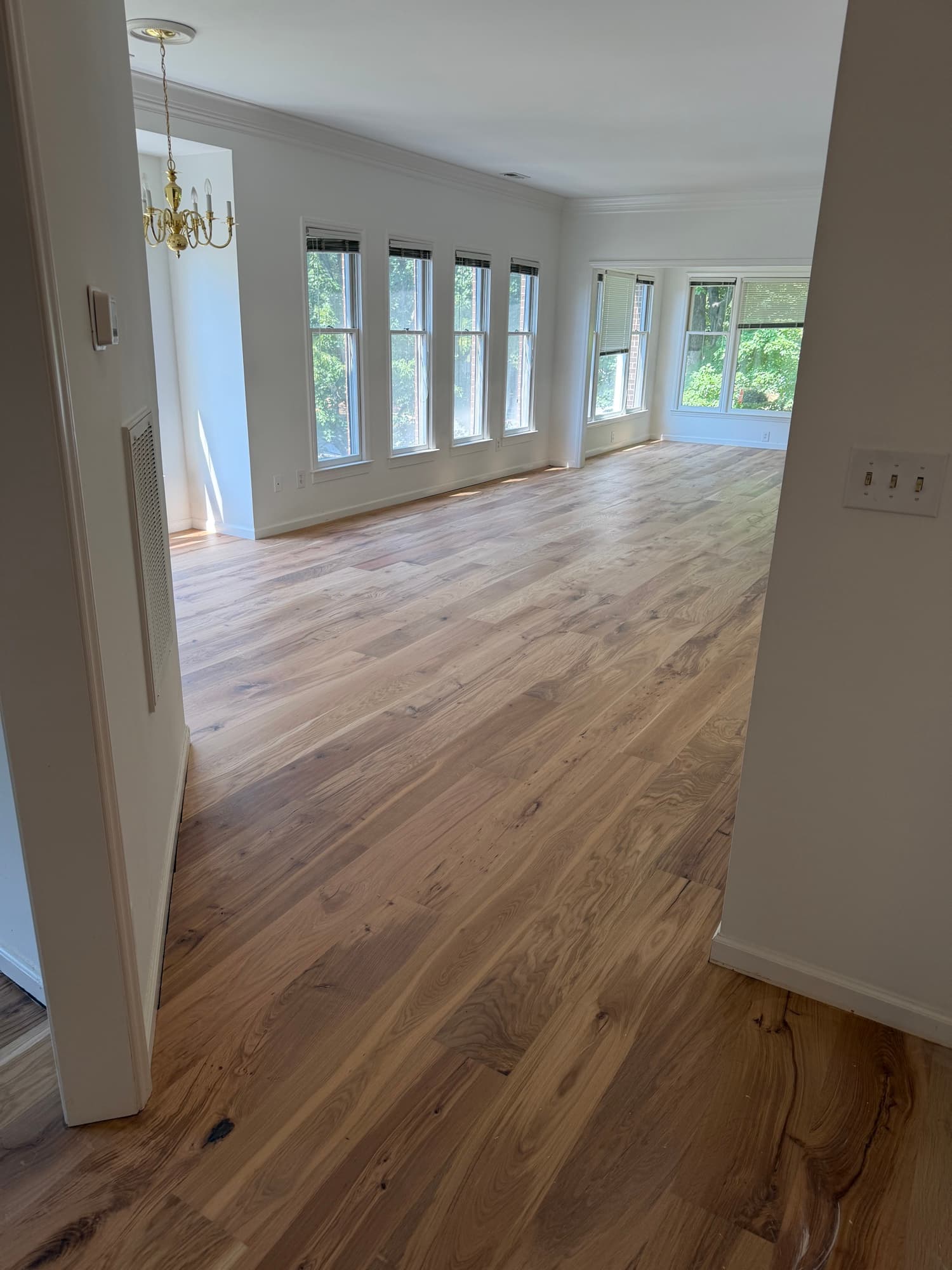 Finished living room with custom blend Natura hardwax oil on European white oak, Downtown Raleigh
