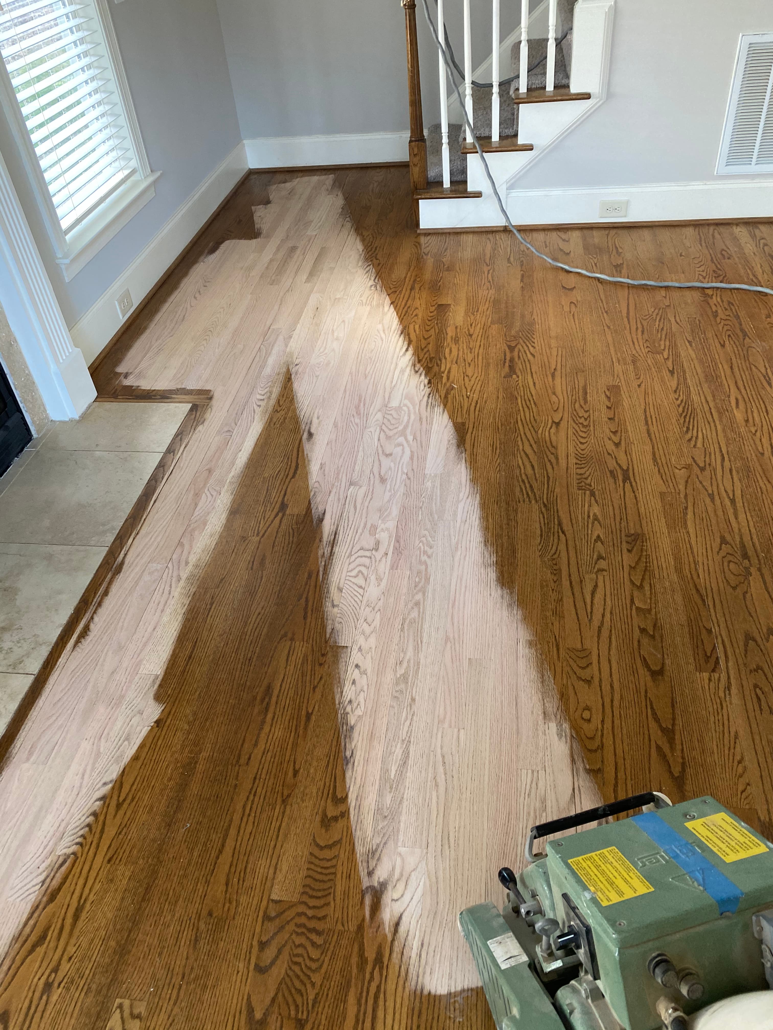 Lagler Hummel angle cut sanding red oak floors in Hocutt Farm Clayton NC Flowers Plantation