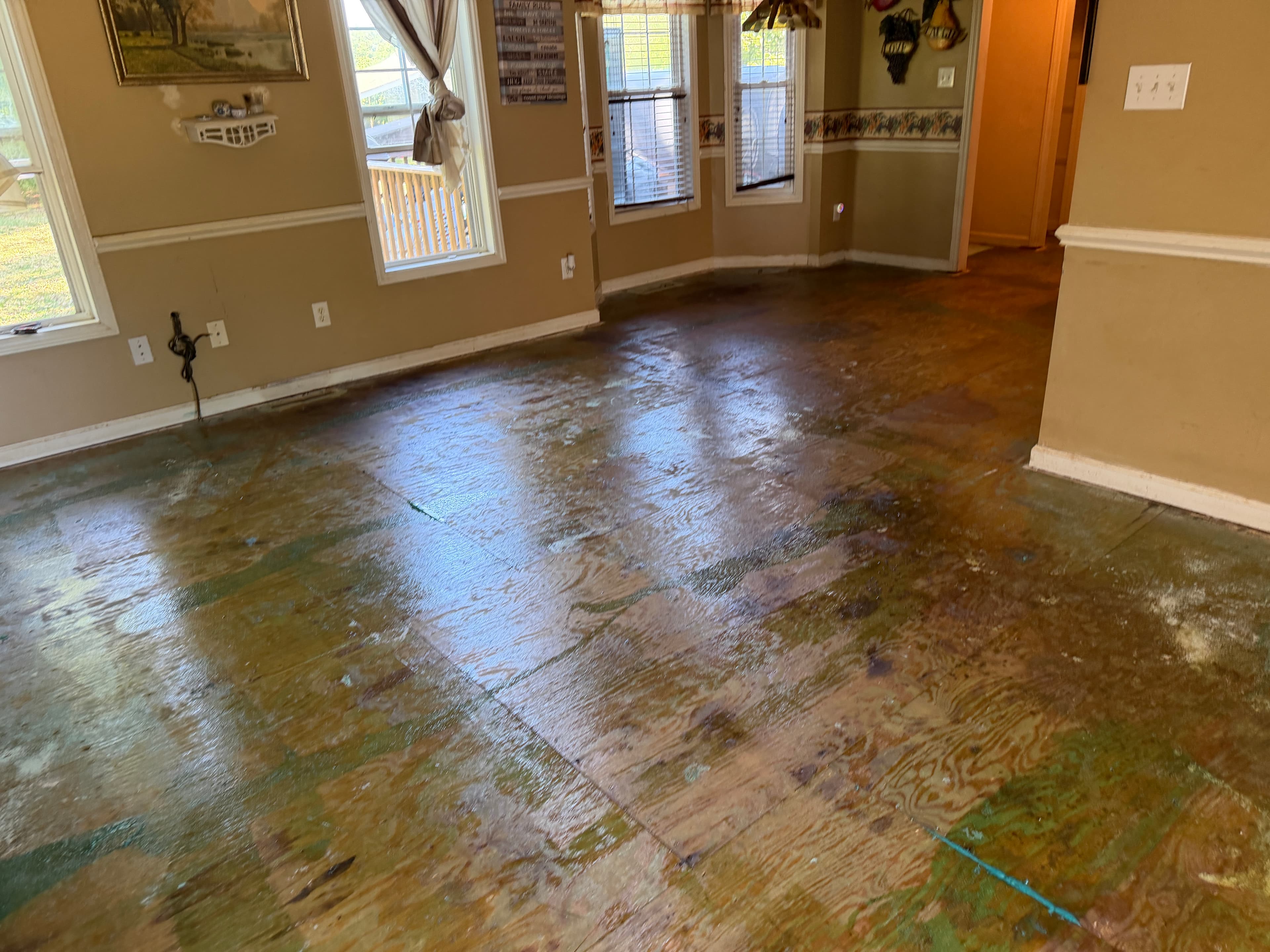 Wakol PU280 roll-on moisture barrier applied to subfloor in Buffalo Creek Zebulon NC before LVP installation