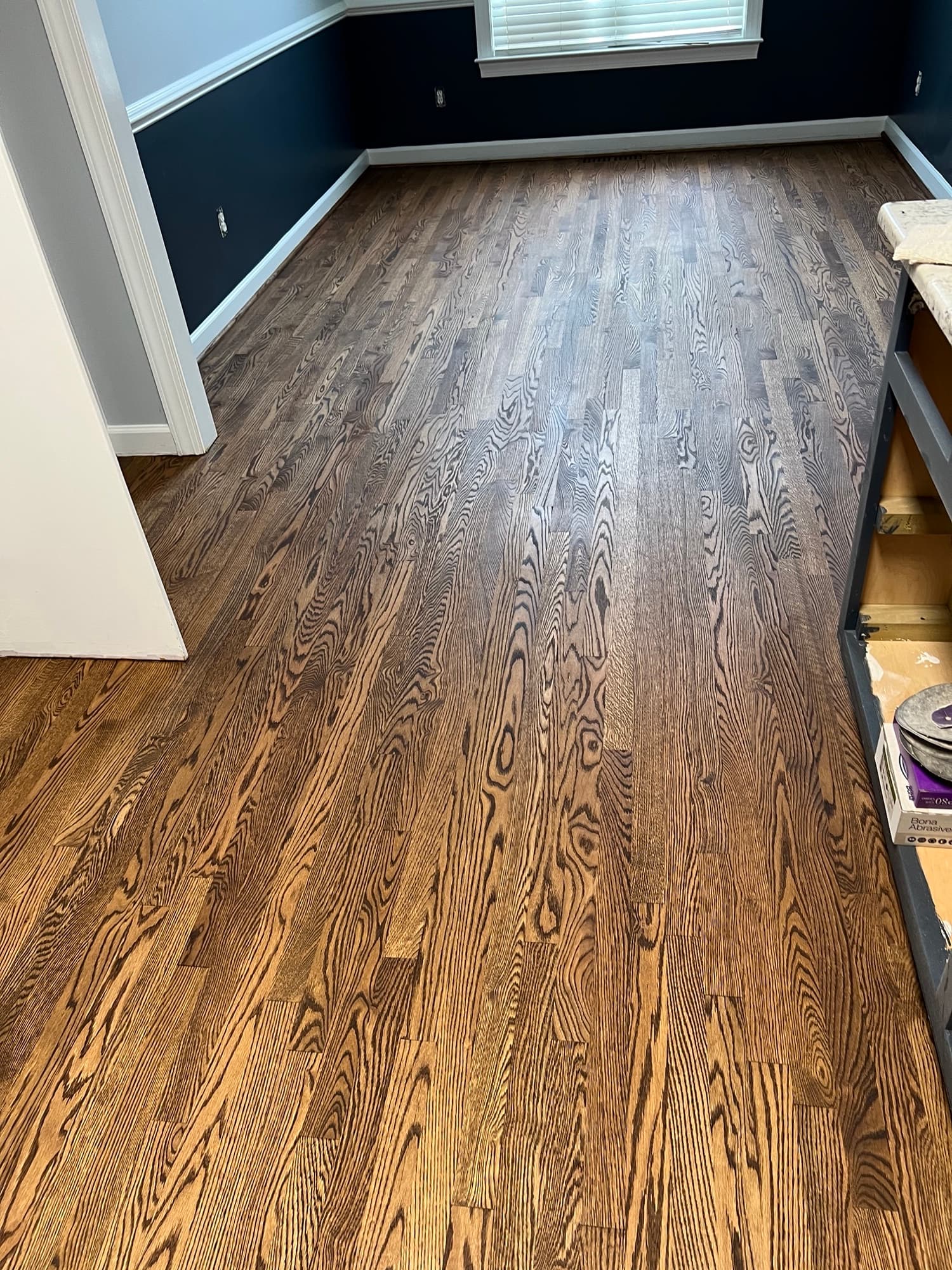 New 2.25 inch red oak hardwood floor installation finished with Rubio Monocoat Oil Plus 2C in downtown Smithfield NC