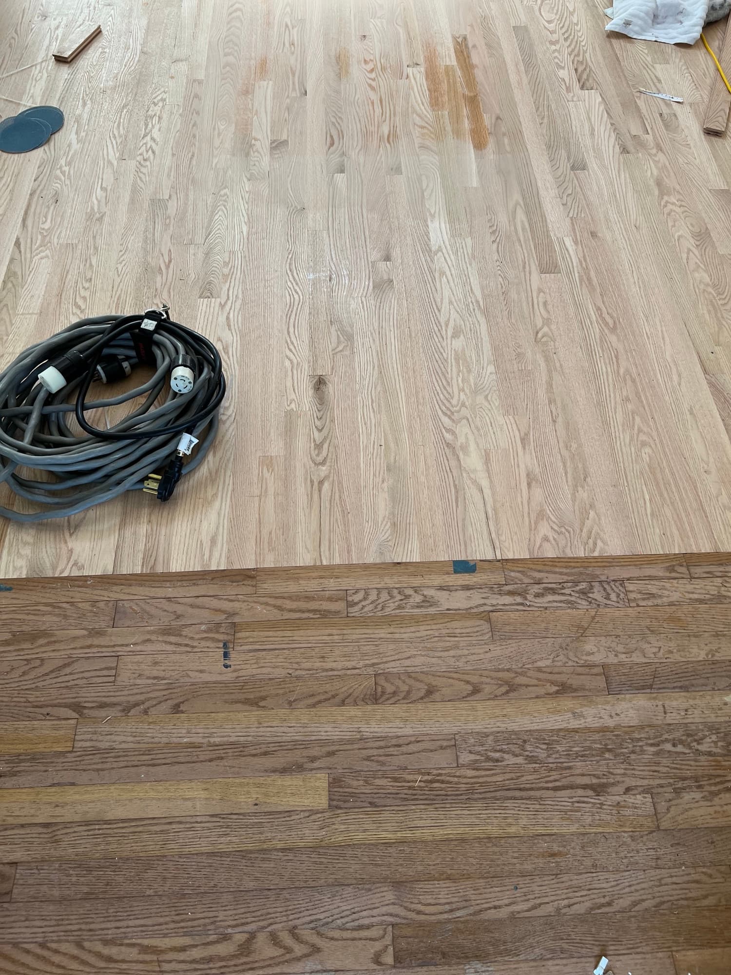 New 2.25 inch red oak hardwood installed before sanding in downtown Smithfield NC