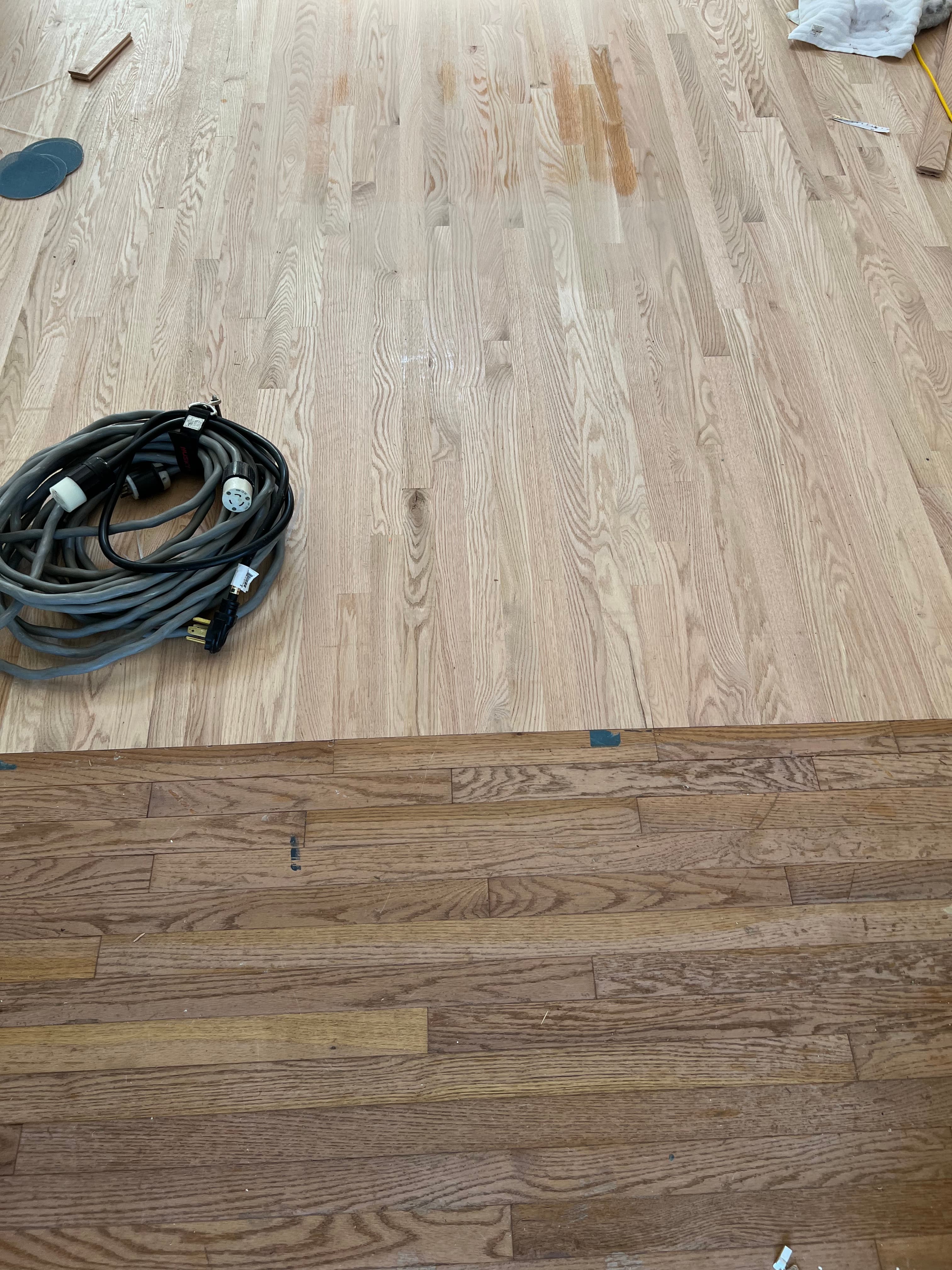 New 2.25 inch red oak hardwood installed before sanding in downtown Smithfield NC