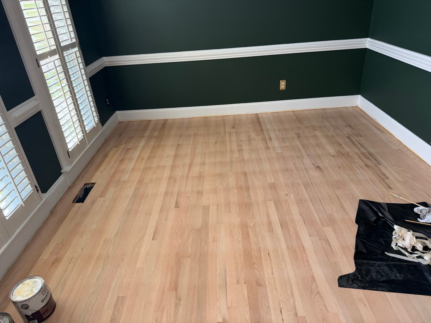 Red oak floors sanded bare and ready for Bona ClearSeal in Glen Laurel Clayton NC