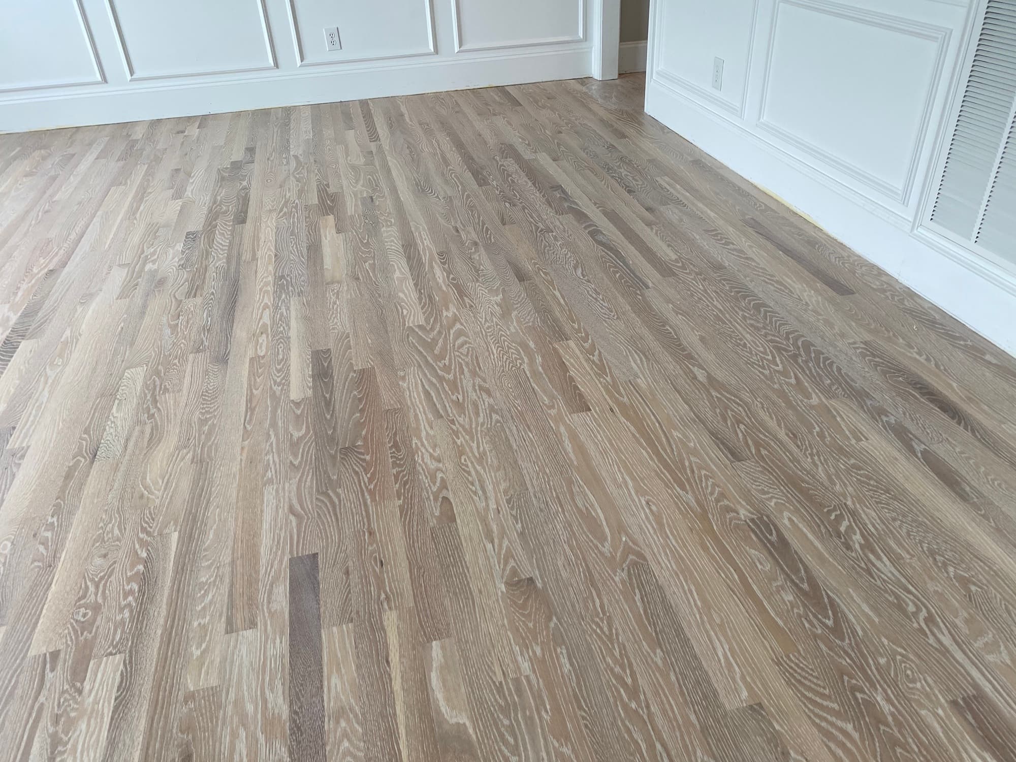 Detail of finished white oak grain with Bona Craft Oil Frost in Heritage Wake Forest NC