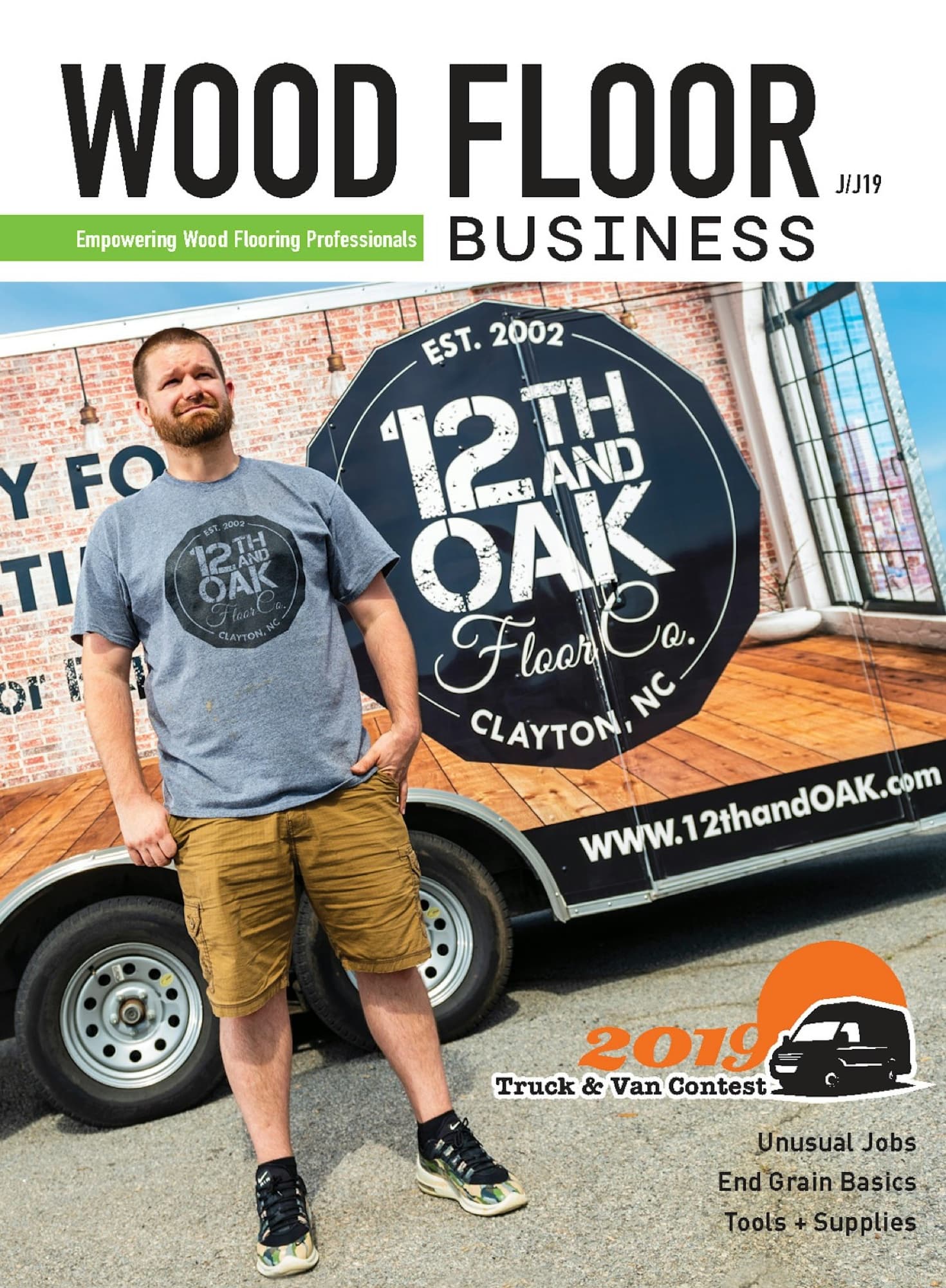 Izral Daniels, owner of 12th And Oak Floor Co., on the cover of Wood Floor Business Magazine 2019